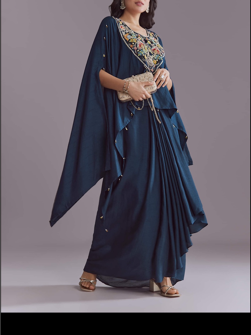 Elegant Navy Embroidered Women’s Kaftan Drape Skirt